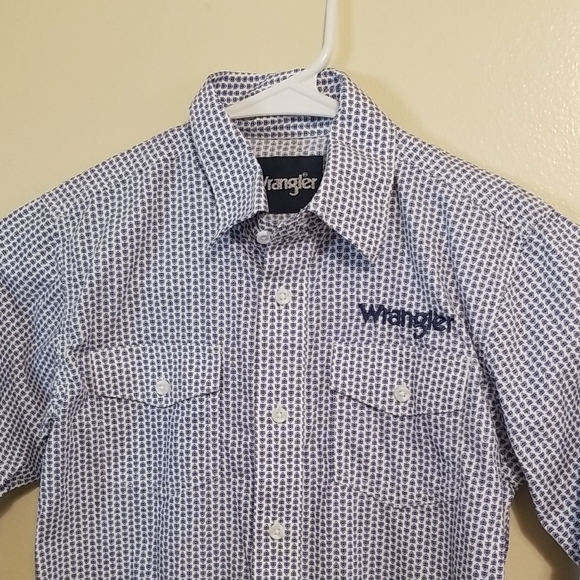 Wrangler Kids Embroidered Long Sleeve Button Down Collared Shirt Western Medium - Picture 2 of 12